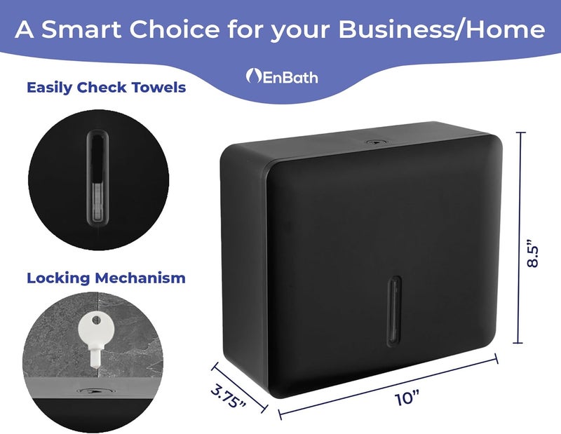 EnBath Multifold Paper Towel Dispenser Wall Mount (Black), Folded Hand Towel Dispenser for Bathroom/Restroom (Holds up to 300 Towels), Commercial Paper Towel Holder, Trifold Paper Towels Dispenser by - Image 4